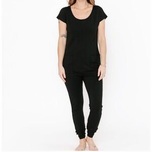 Smash + Tess Womens Cozy Thursday Romper Small Pockets Casual Jogger Black